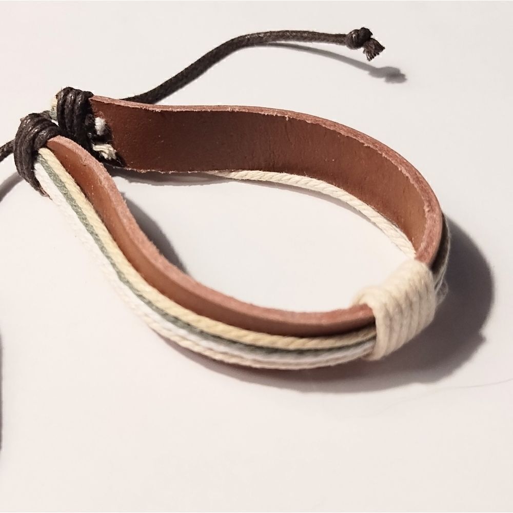 Men's bracelet leather layered brown new d19